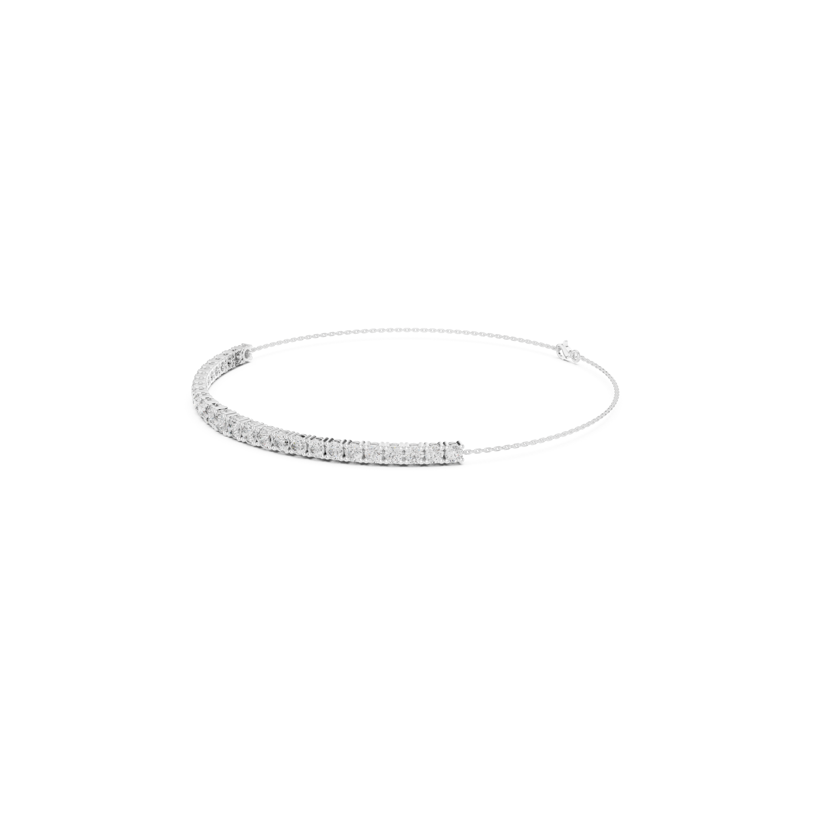 Graduating cluster chain bracelet with baguette and round stone centre detailing