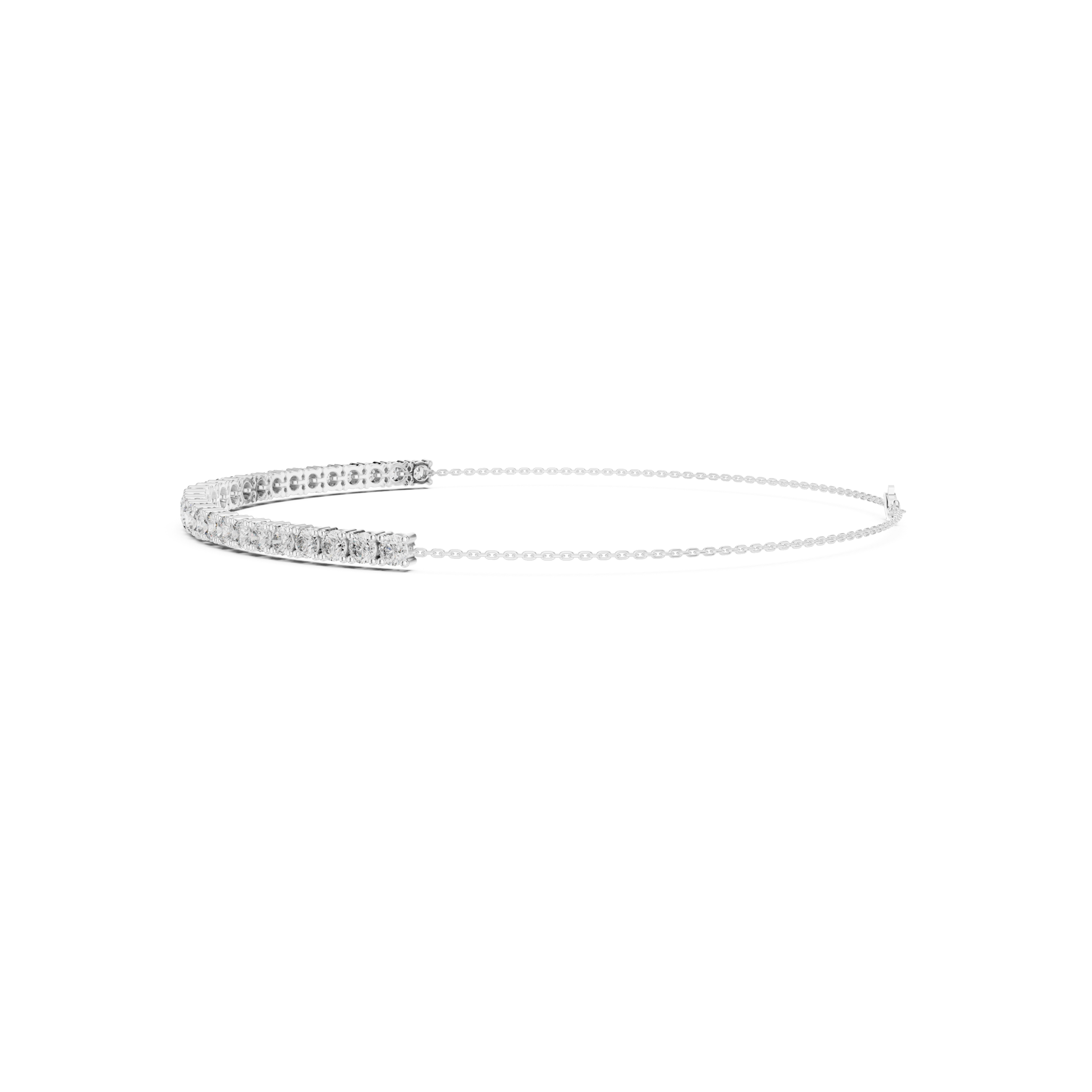 Graduating cluster chain bracelet with baguette and round stone centre detailing