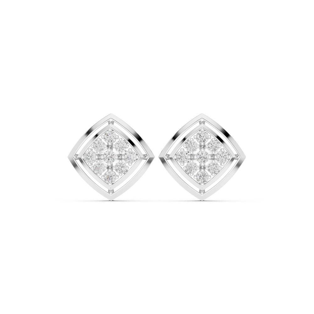 Grid pattern baguette cluster stud earrings with open bar detailing