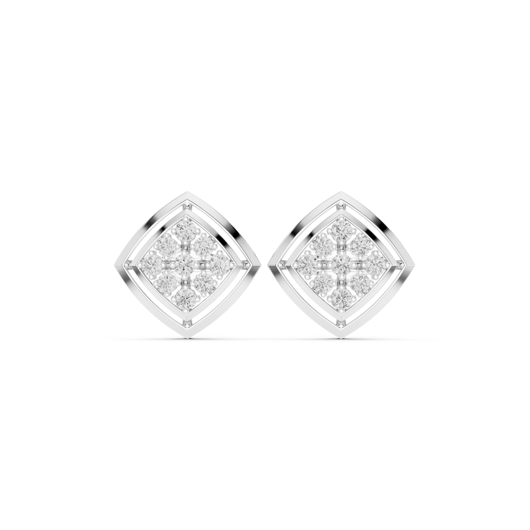 Grid pattern baguette cluster stud earrings with open bar detailing