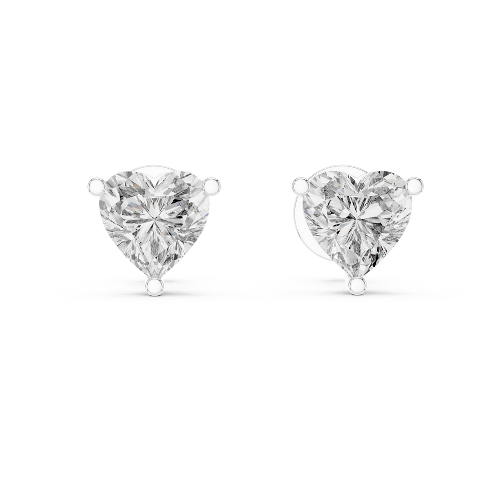Heart cut solitaire stud earrings with a three-claw setting