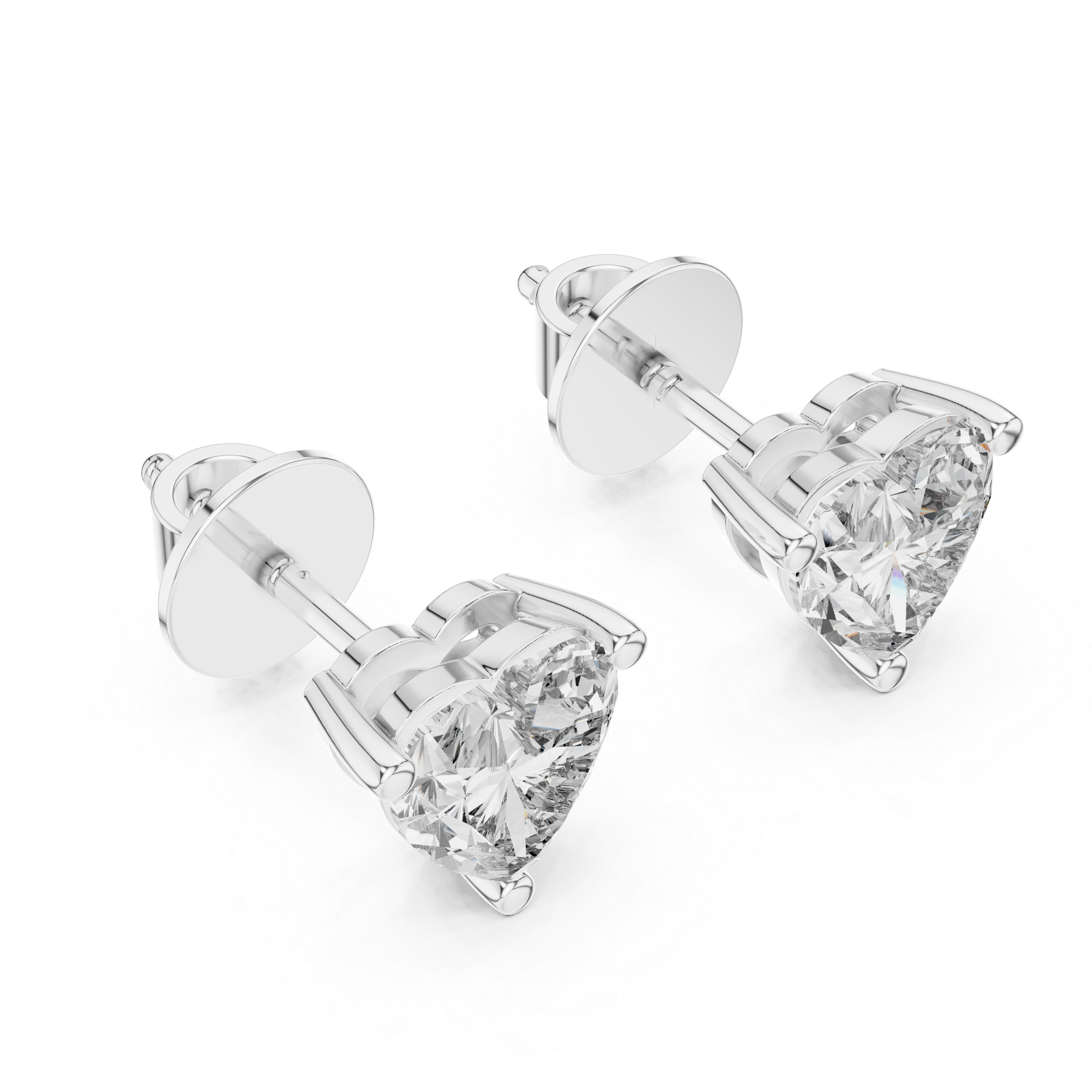 Heart cut solitaire stud earrings with a three-claw setting