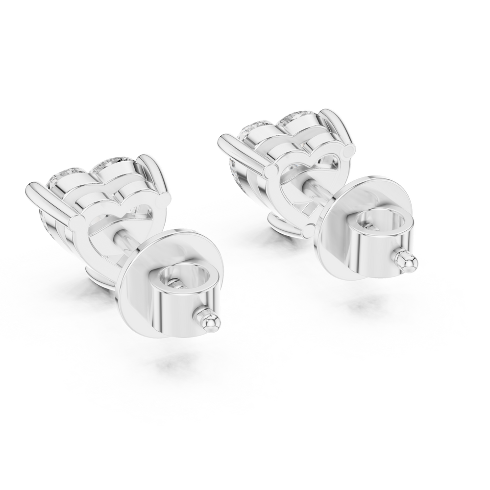 Heart cut solitaire stud earrings with a three-claw setting