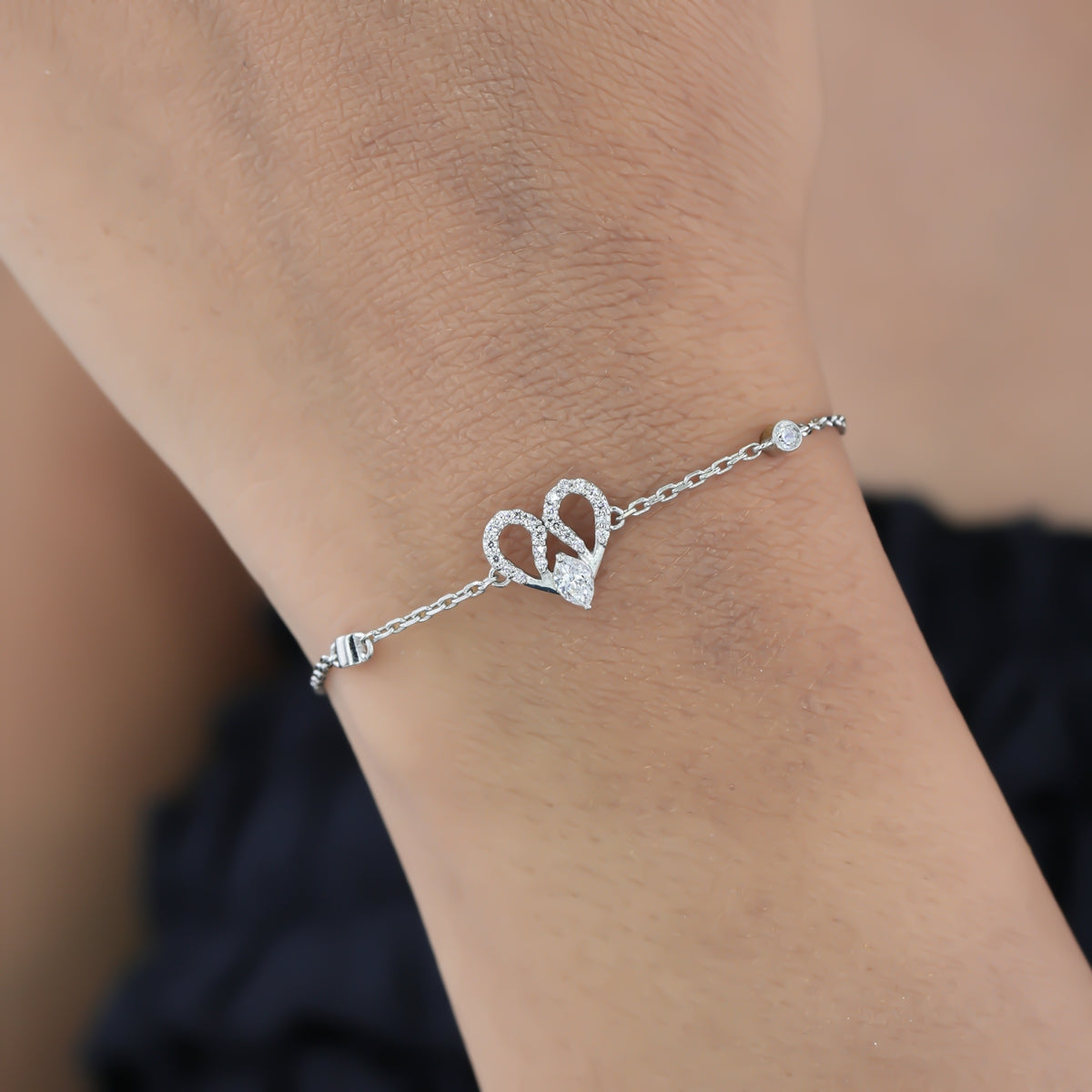 925 sterling Heart Diamond Bracelet