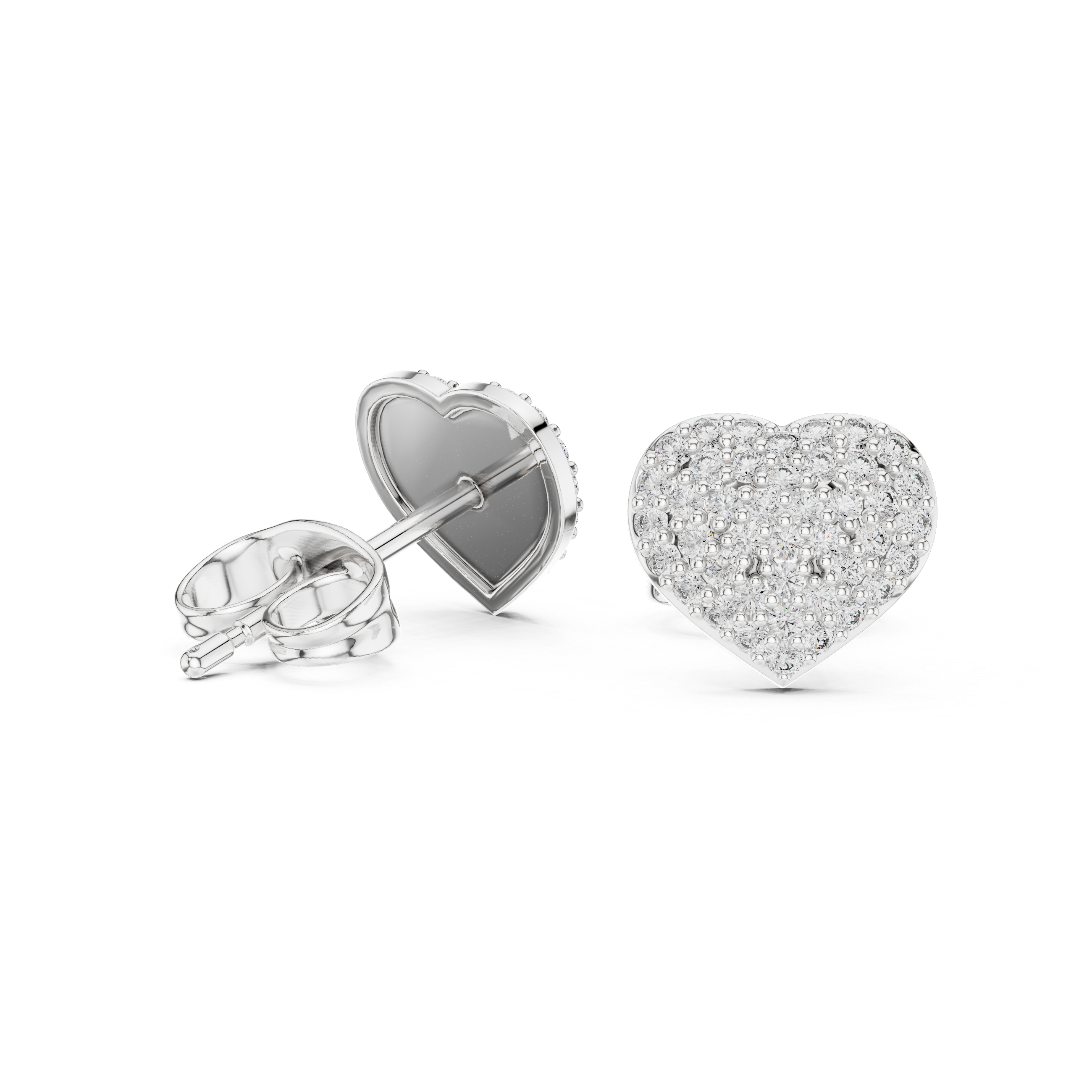 Round brilliant heart-shaped stud earrings with a smooth polished border