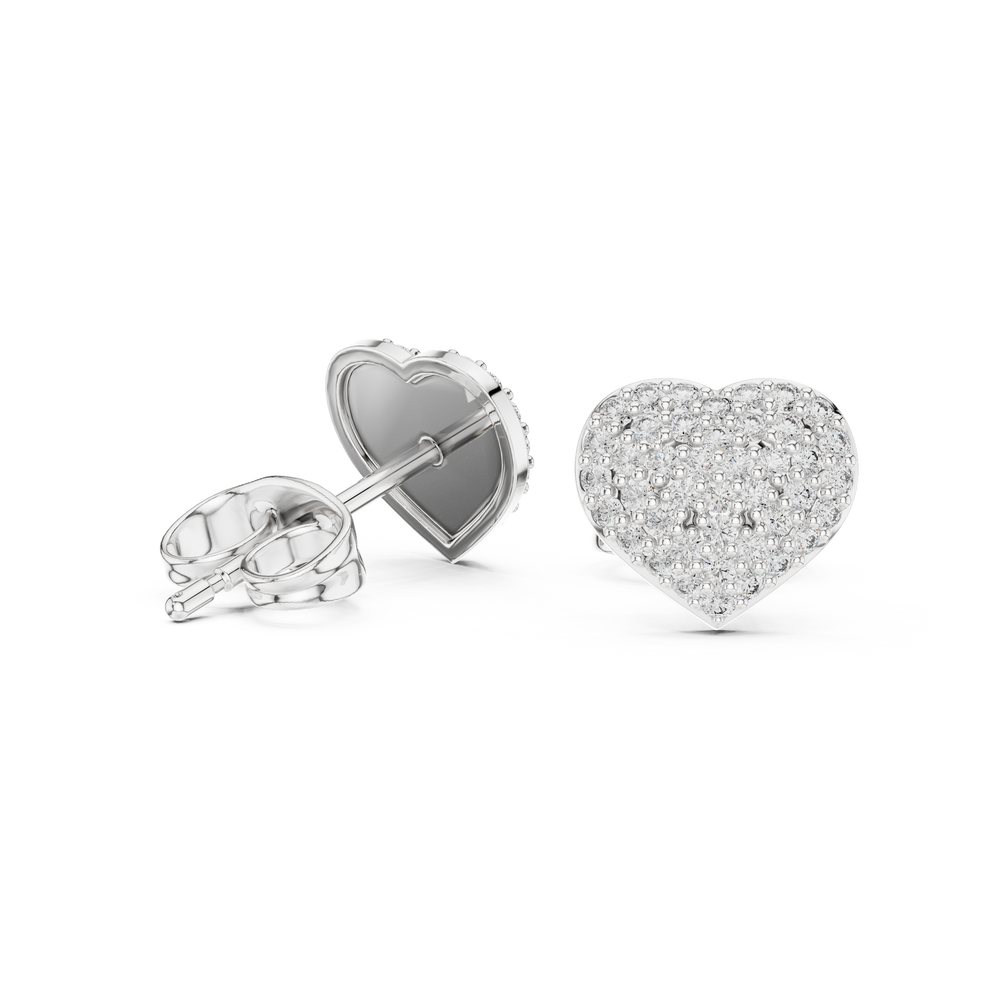 Round brilliant heart-shaped stud earrings with a smooth polished border