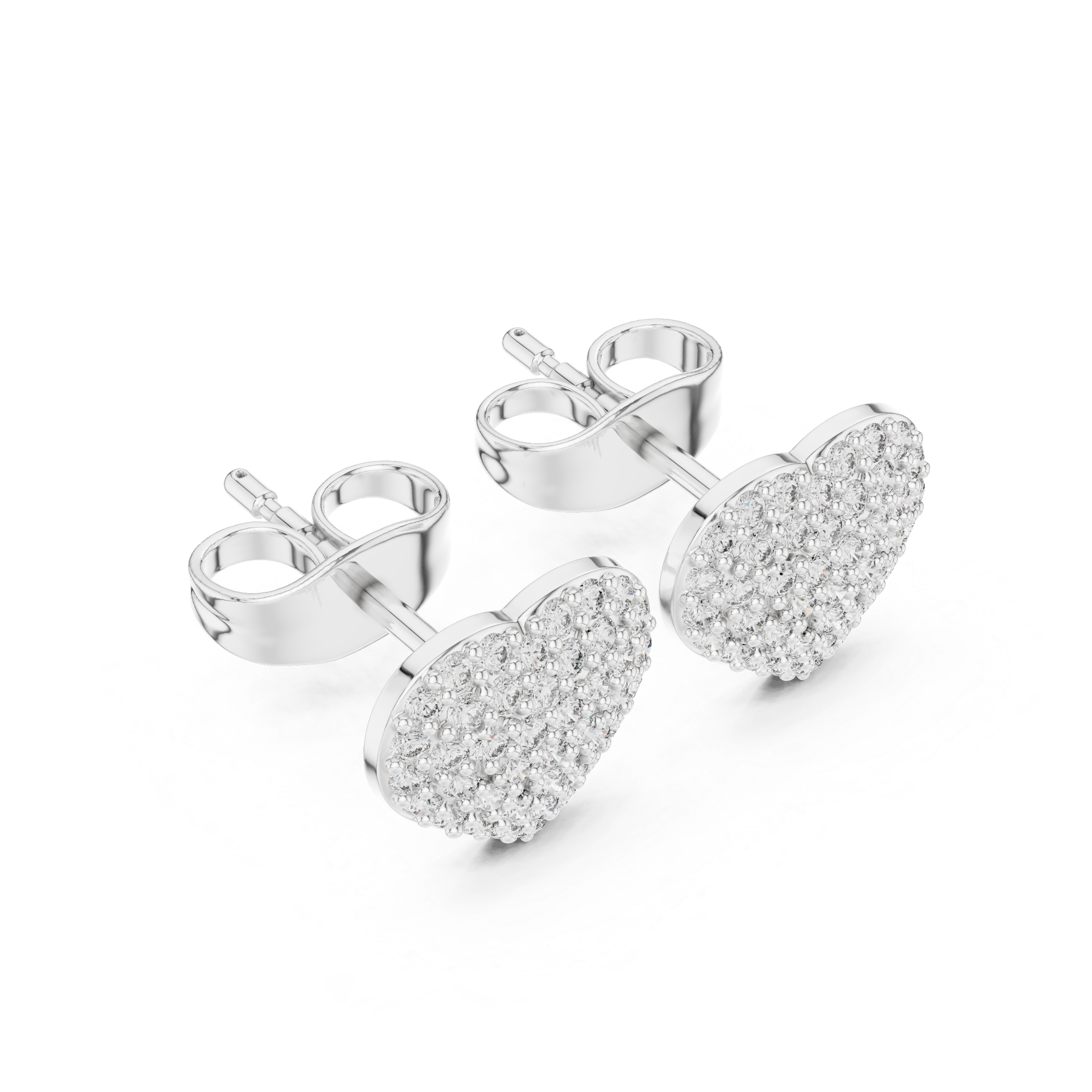 Round brilliant heart-shaped stud earrings with a smooth polished border