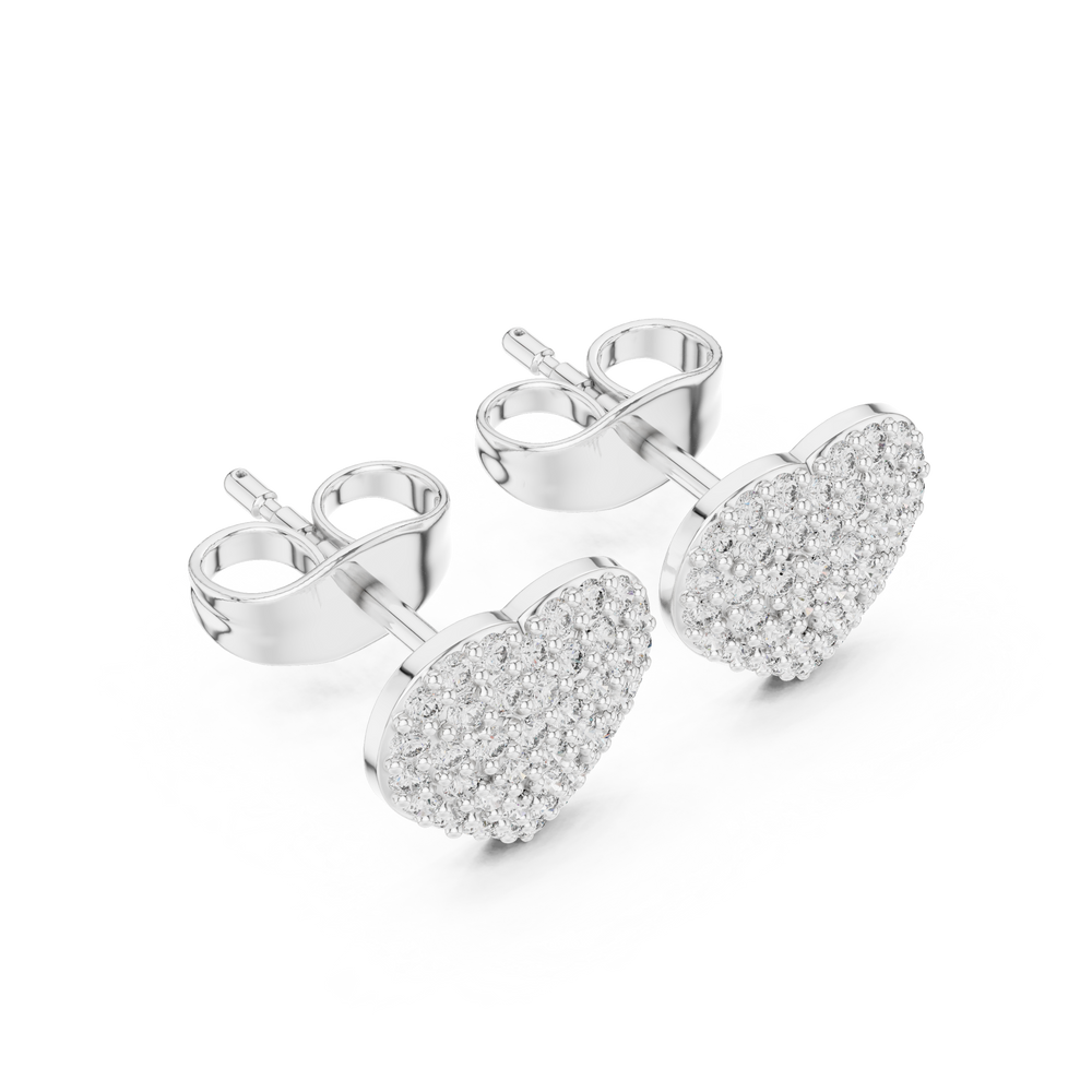 Round brilliant heart-shaped stud earrings with a smooth polished border