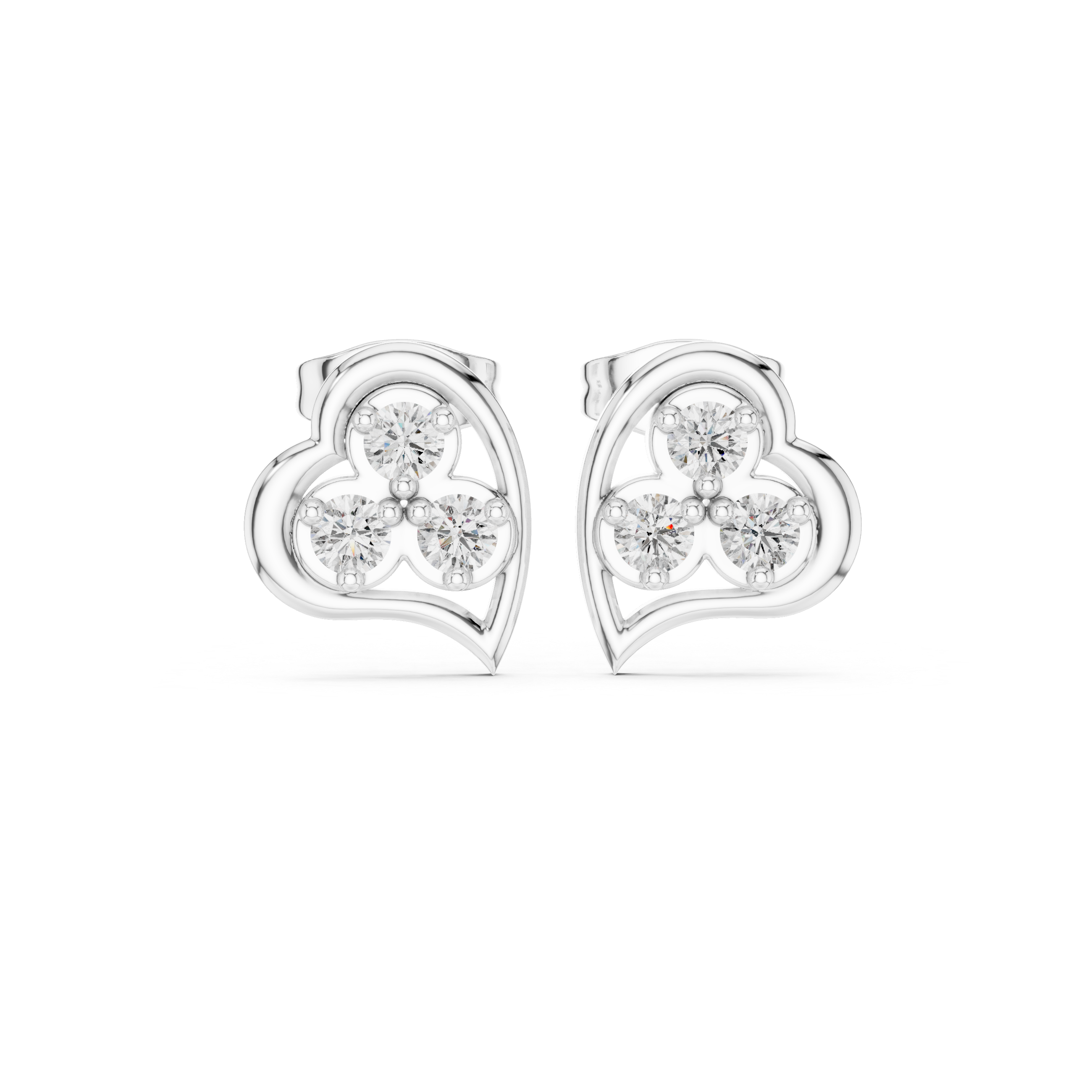 Heart shaped trio stud earrings with sparkling stone detailing