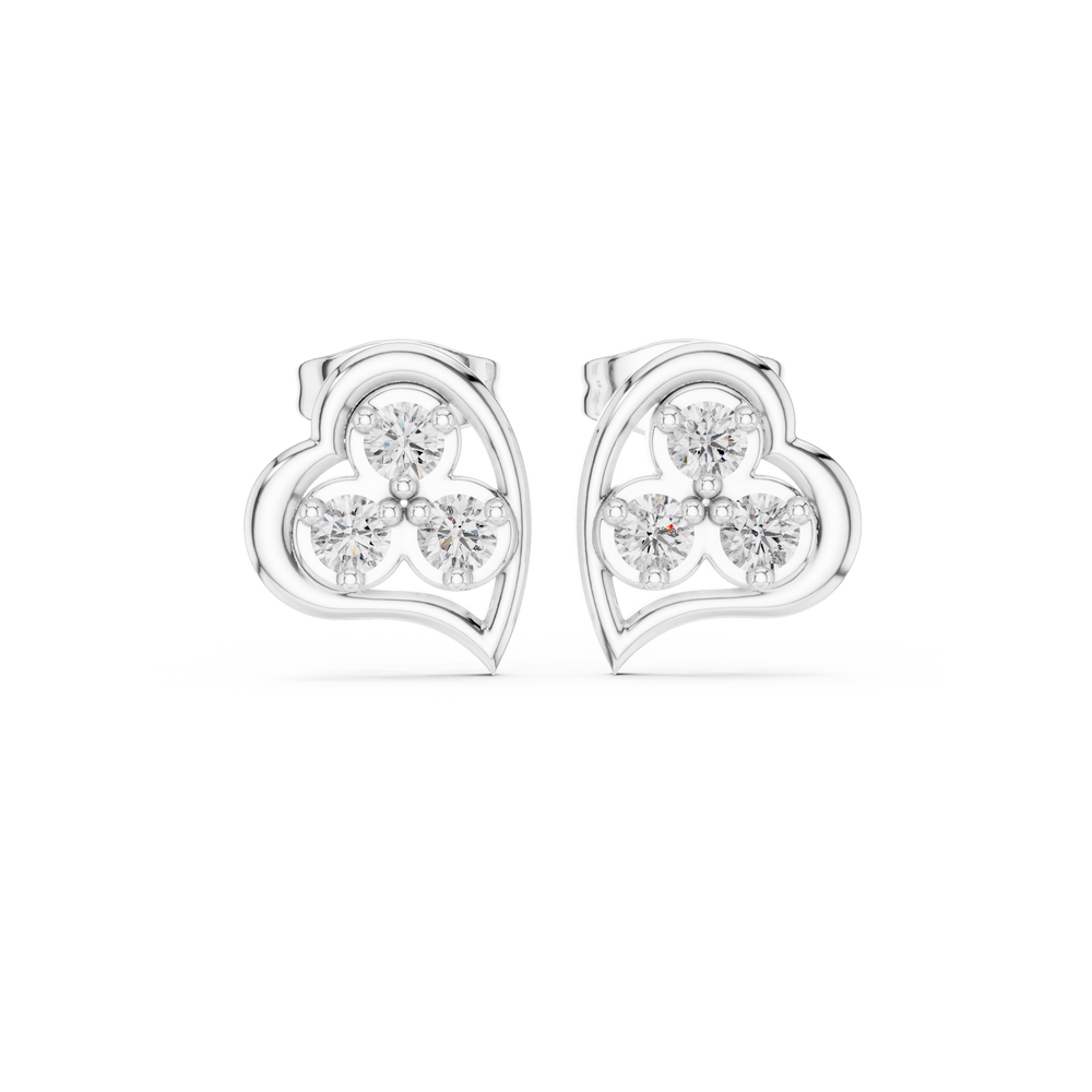 Heart shaped trio stud earrings with sparkling stone detailing