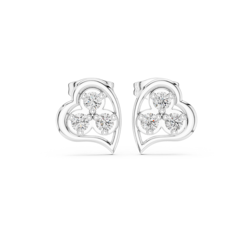 Heart shaped trio stud earrings with sparkling stone detailing