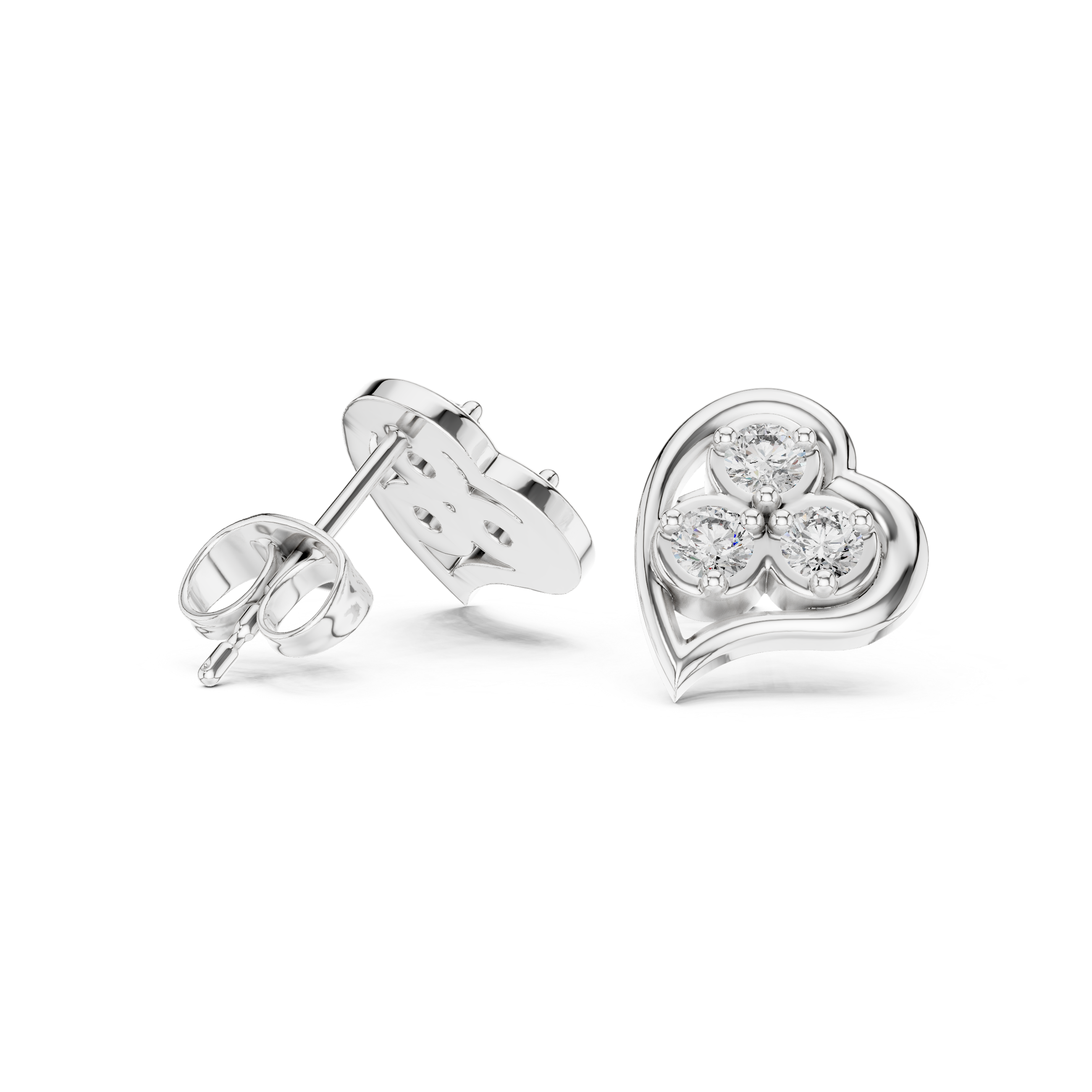 Heart shaped trio stud earrings with sparkling stone detailing