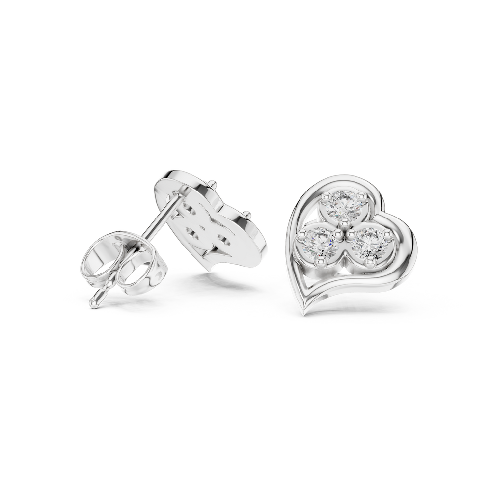 Heart shaped trio stud earrings with sparkling stone detailing
