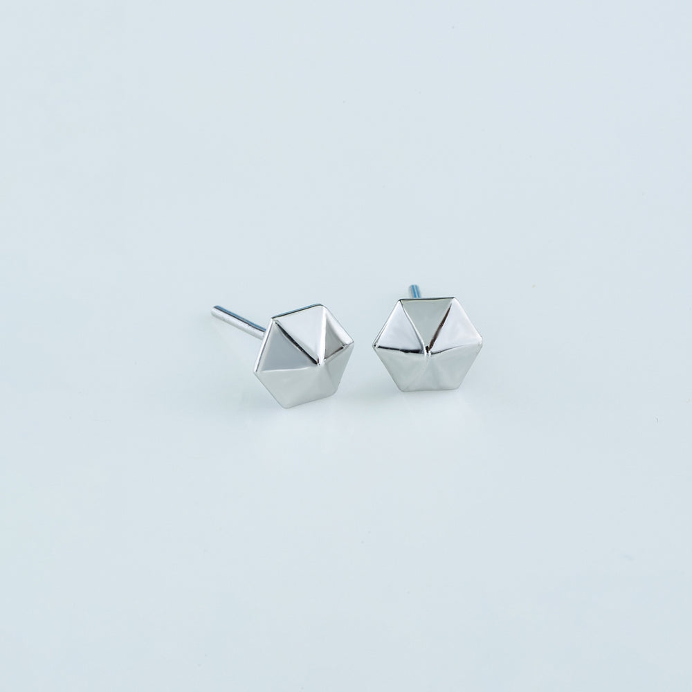 Hexa pyramid stud earrings with hexagonal base and multi-faceted geometric peak