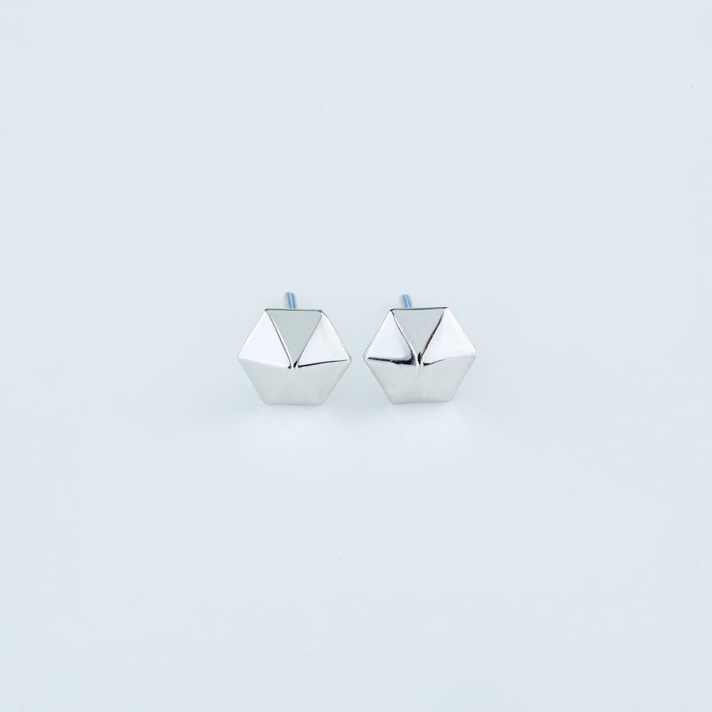 Hexa pyramid stud earrings with hexagonal base and multi-faceted geometric peak