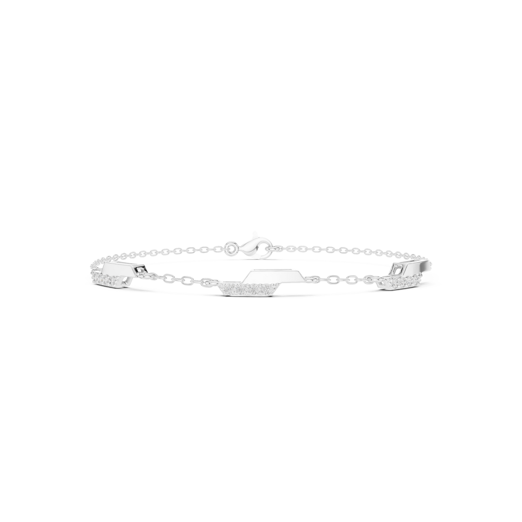 Hexagon station chain bracelet with baguette and pave set stone detailing