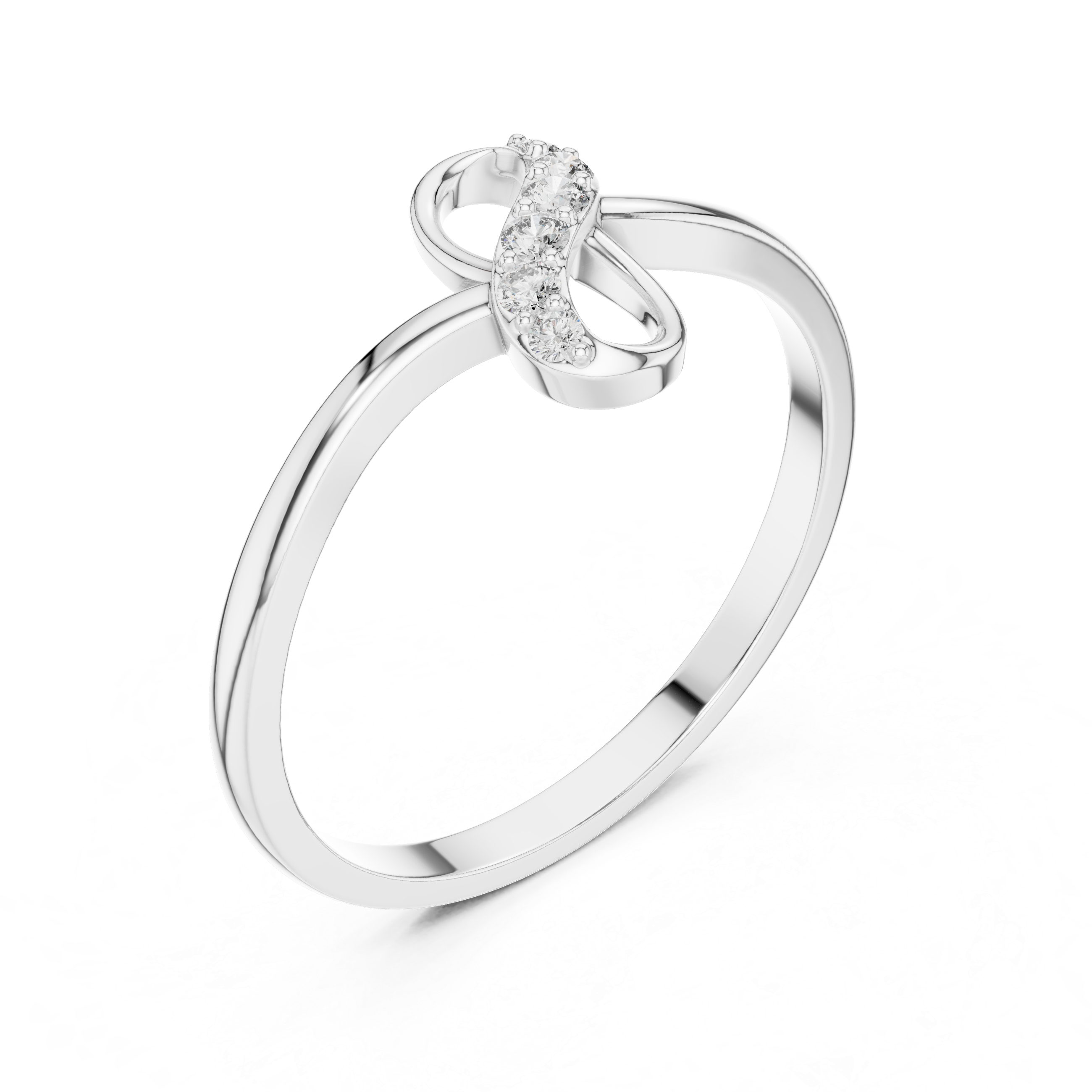 Infinity knot ring with sparkling figure eight top and plain slim band