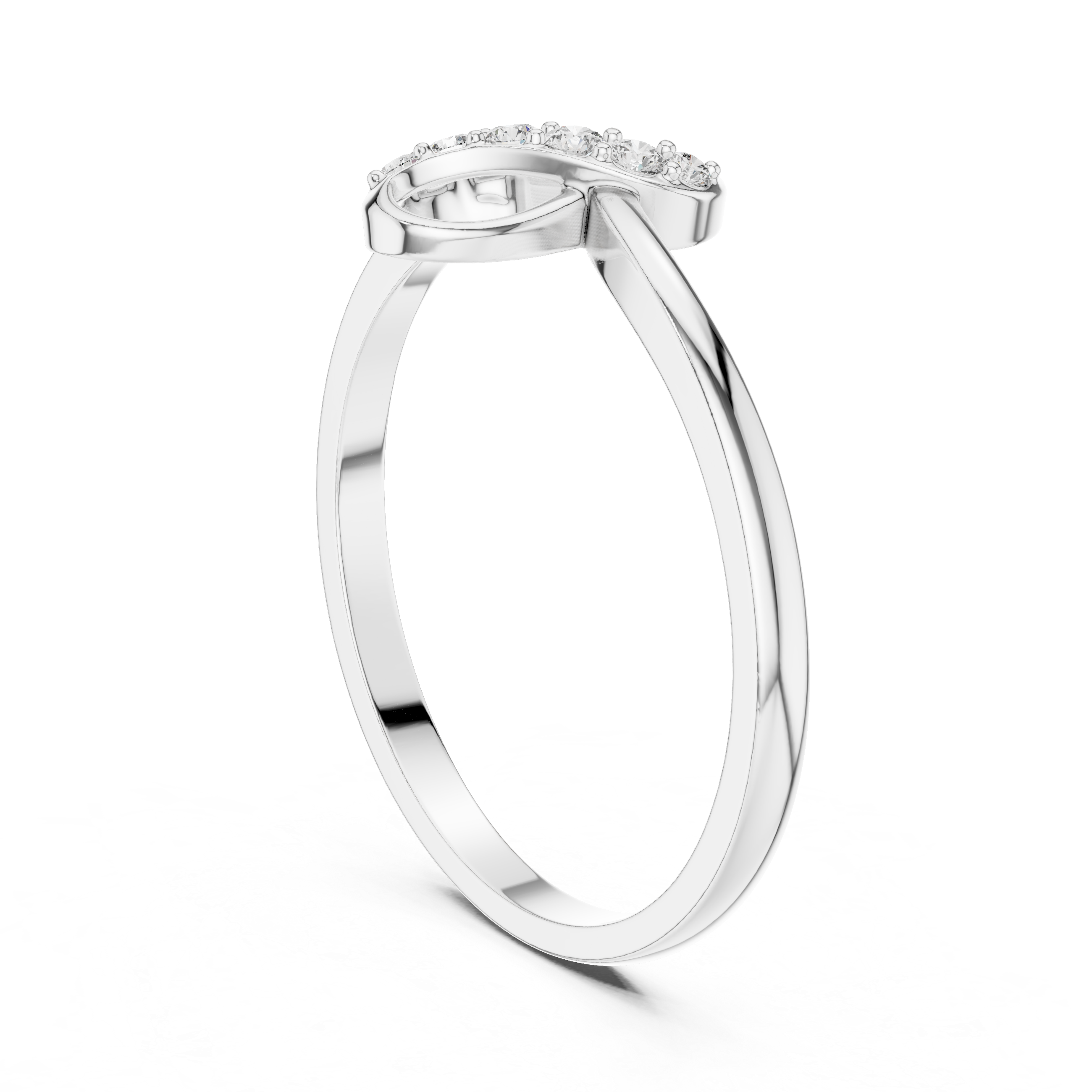Infinity knot ring with sparkling figure eight top and plain slim band