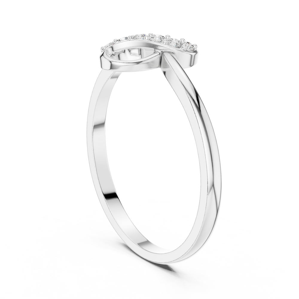 Infinity knot ring with sparkling figure eight top and plain slim band