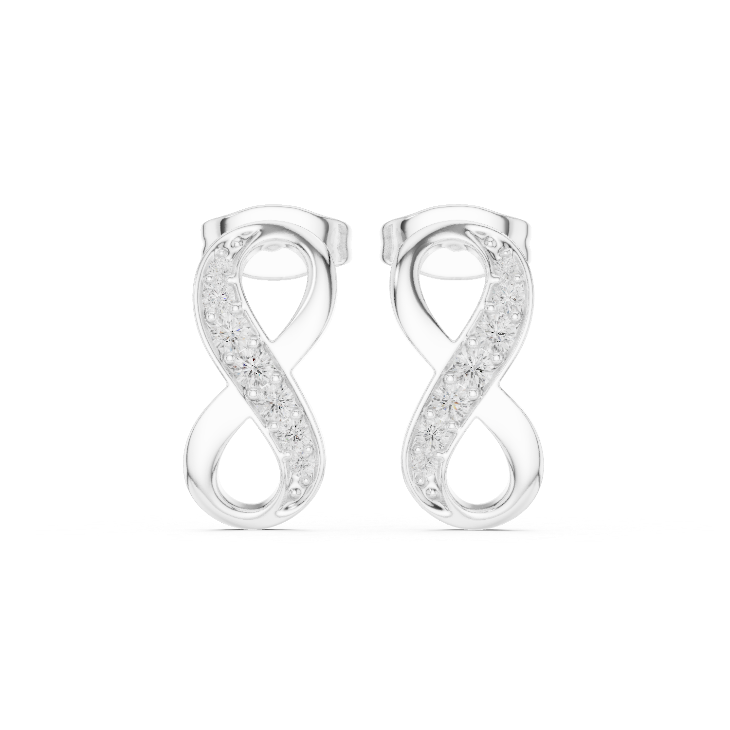 Infinity symbol pave diamond stud earrings with push back setting