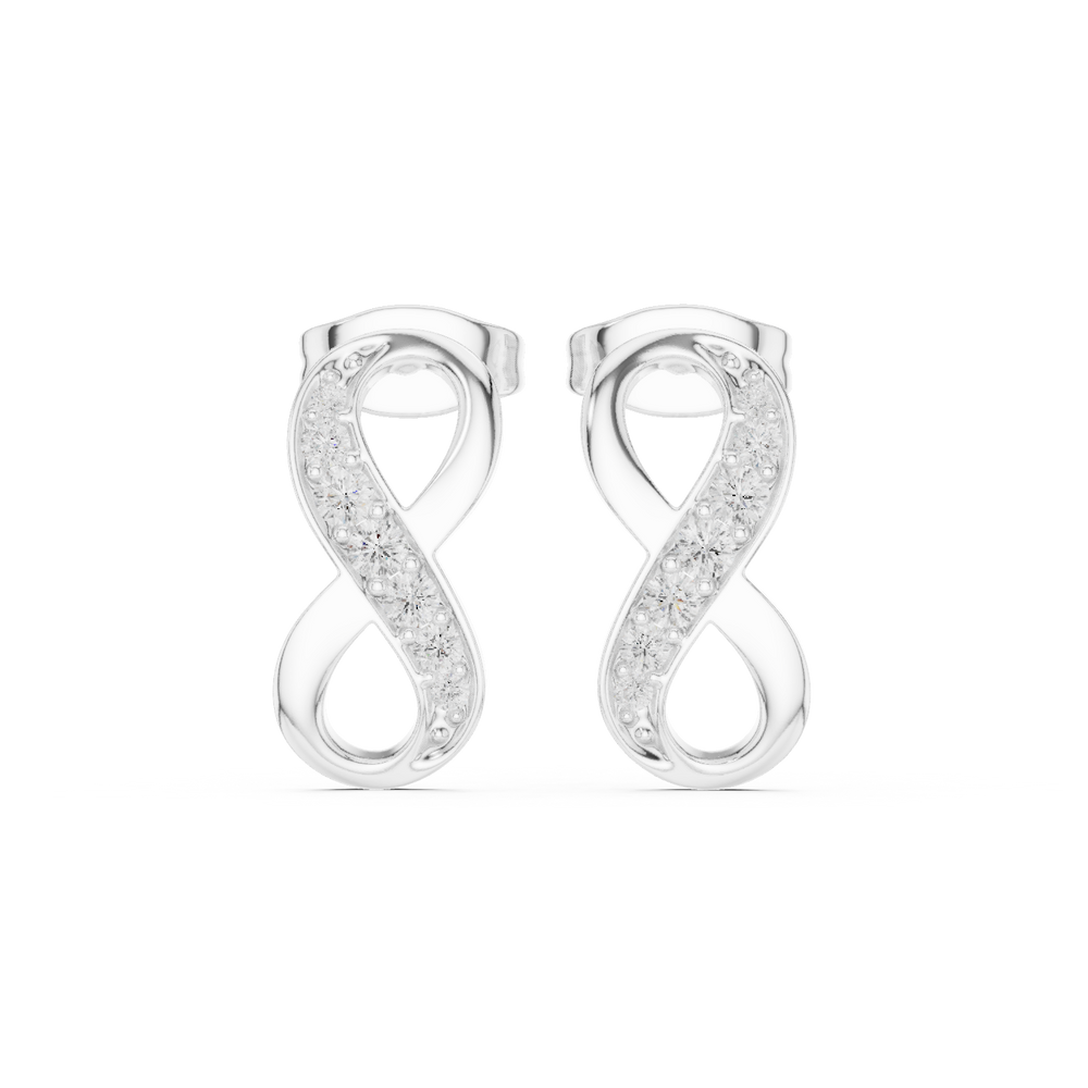 Infinity symbol pave diamond stud earrings with push back setting