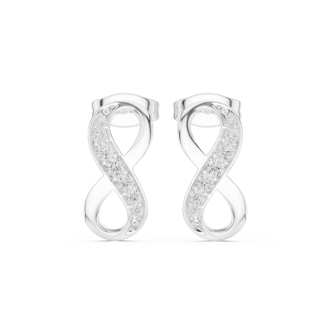 Infinity symbol pave diamond stud earrings with push back setting