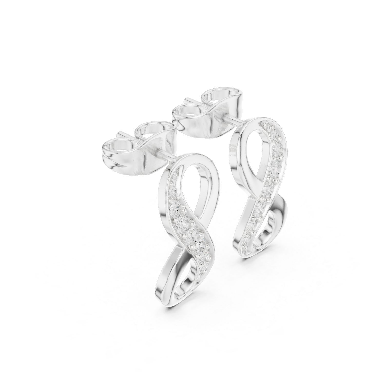 Infinity symbol pave diamond stud earrings with push back setting