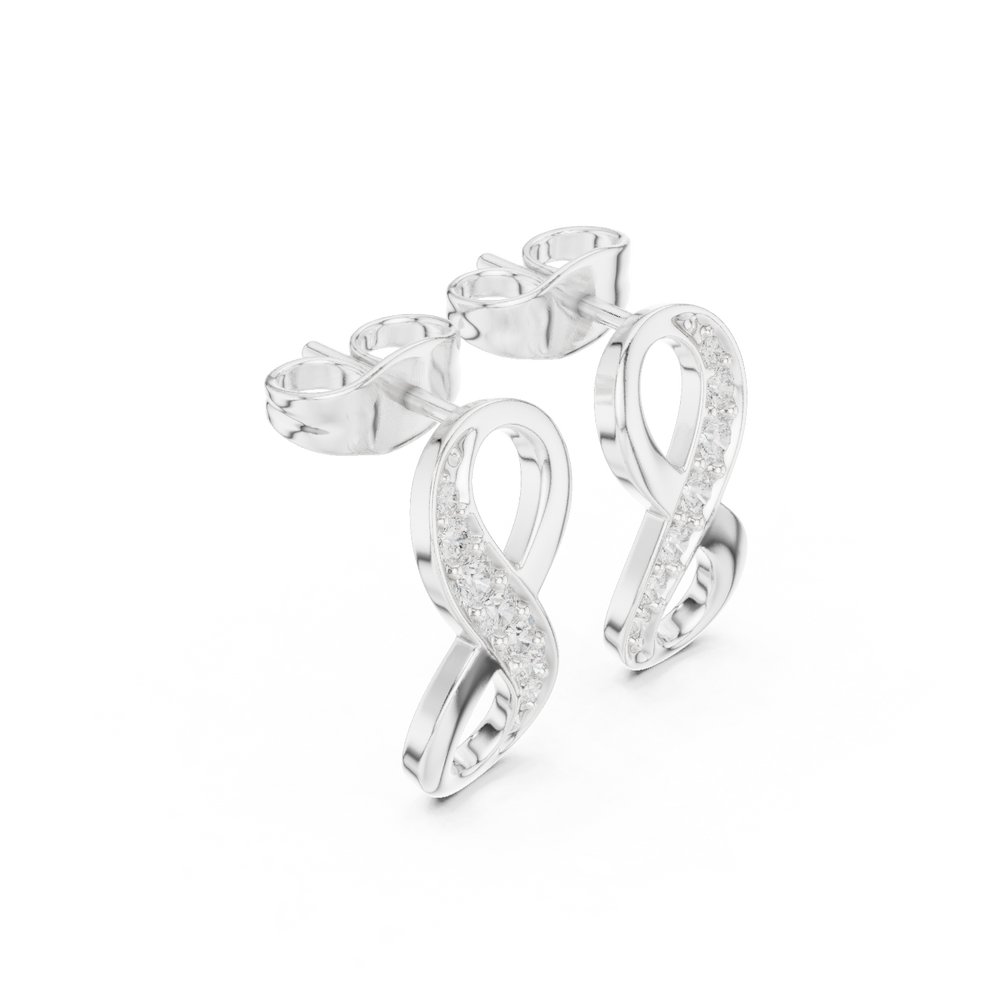 Infinity symbol pave diamond stud earrings with push back setting