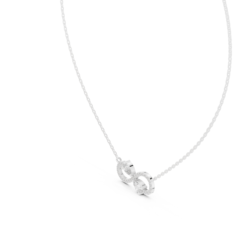 Infinity symbol pave diamond pendant necklace with dual pear cut stone accent