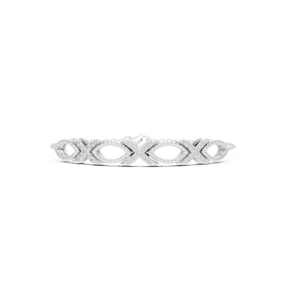 Silver bracelet with interlocking infinity XO pattern links and pavé crystal accents