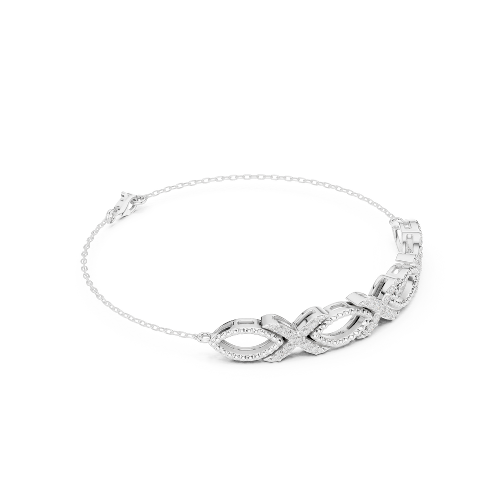 Silver bracelet with interlocking infinity XO pattern links and pavé crystal accents