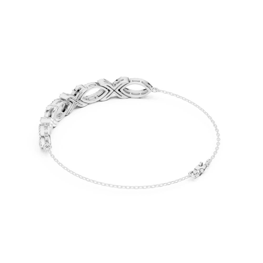 Silver bracelet with interlocking infinity XO pattern links and pavé crystal accents
