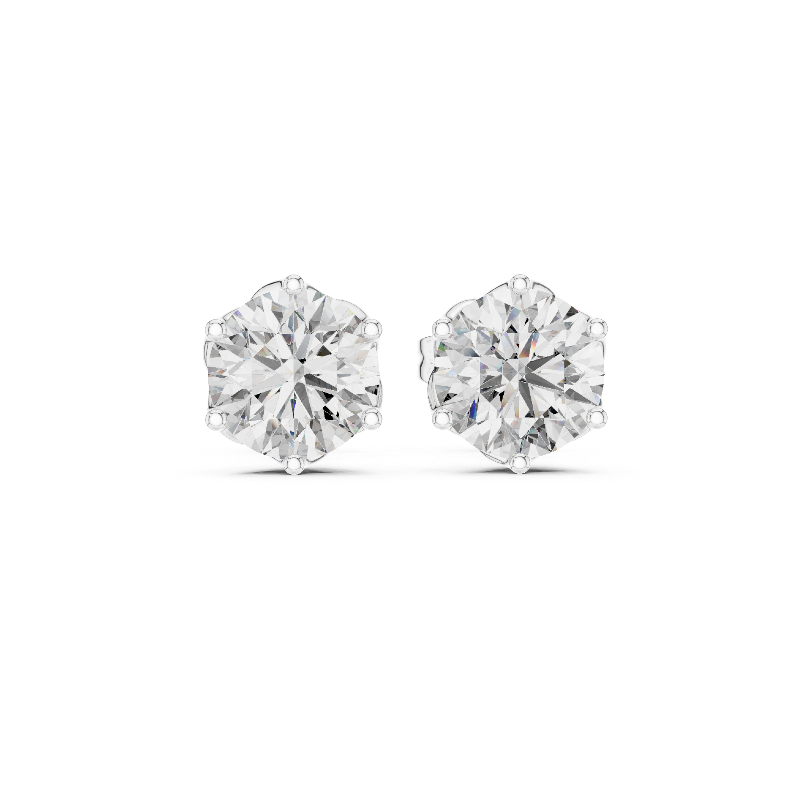Large round solitaire six prong stud earrings with oversized brilliant round centre stone