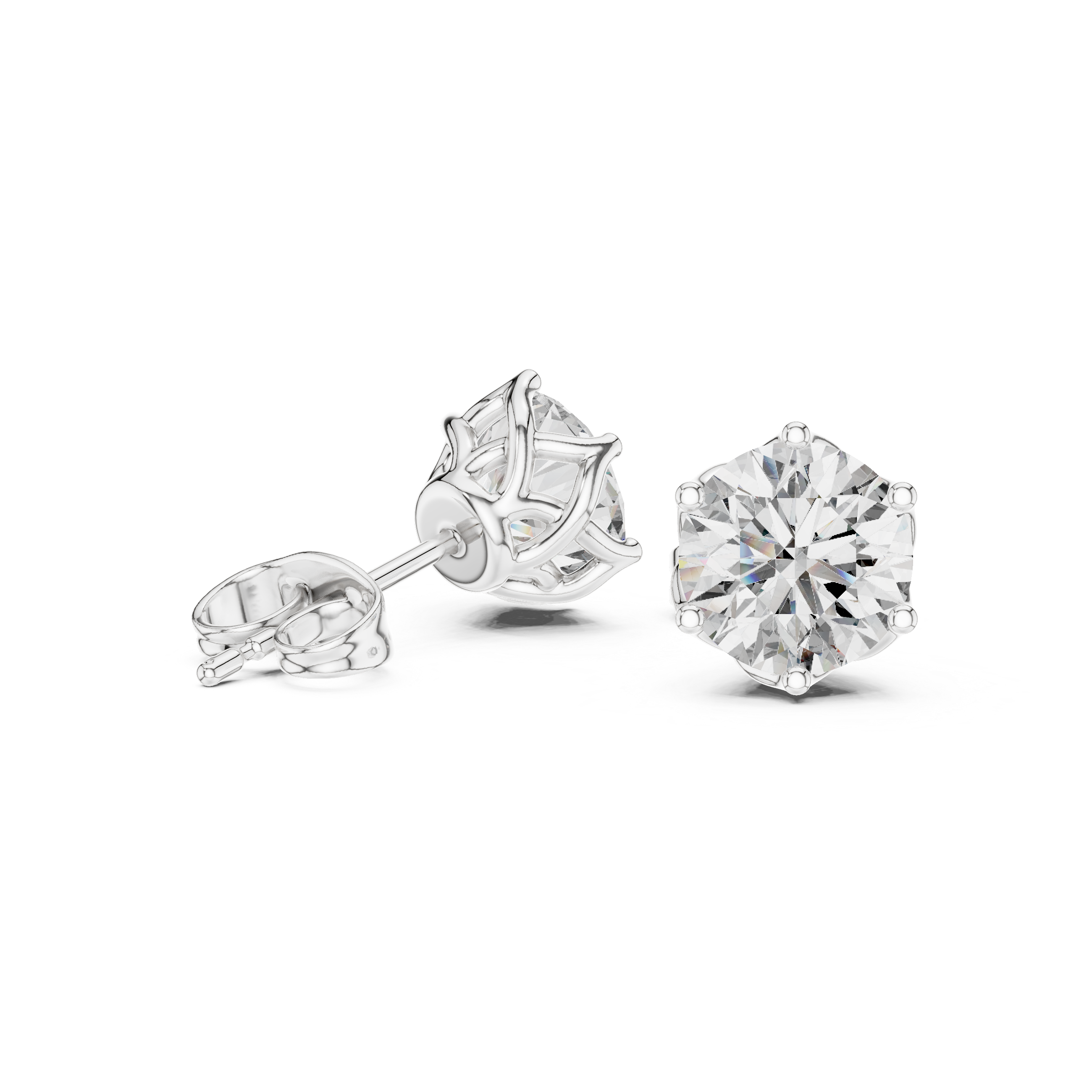 Large round solitaire six prong stud earrings with oversized brilliant round centre stone