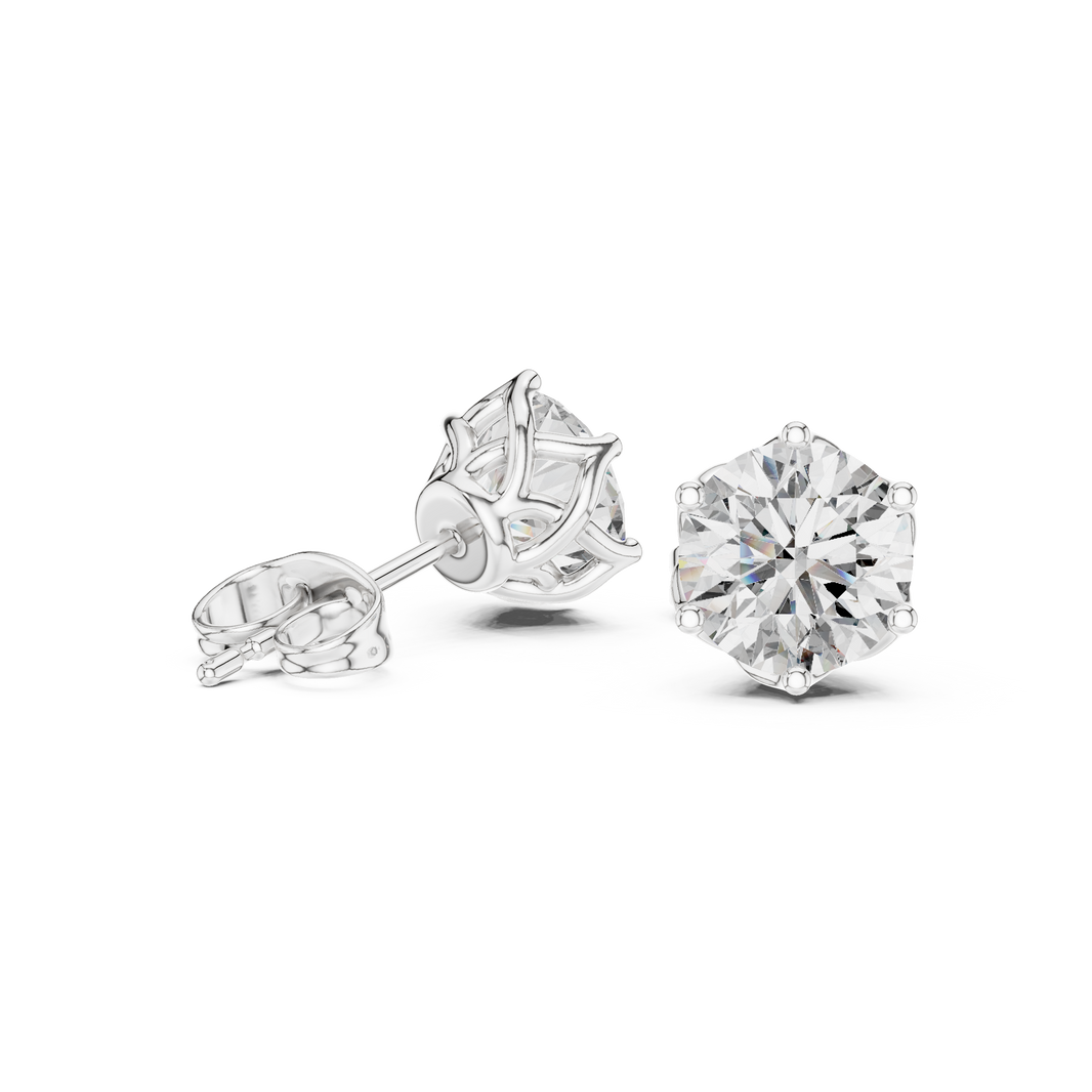 Large round solitaire six prong stud earrings with oversized brilliant round centre stone