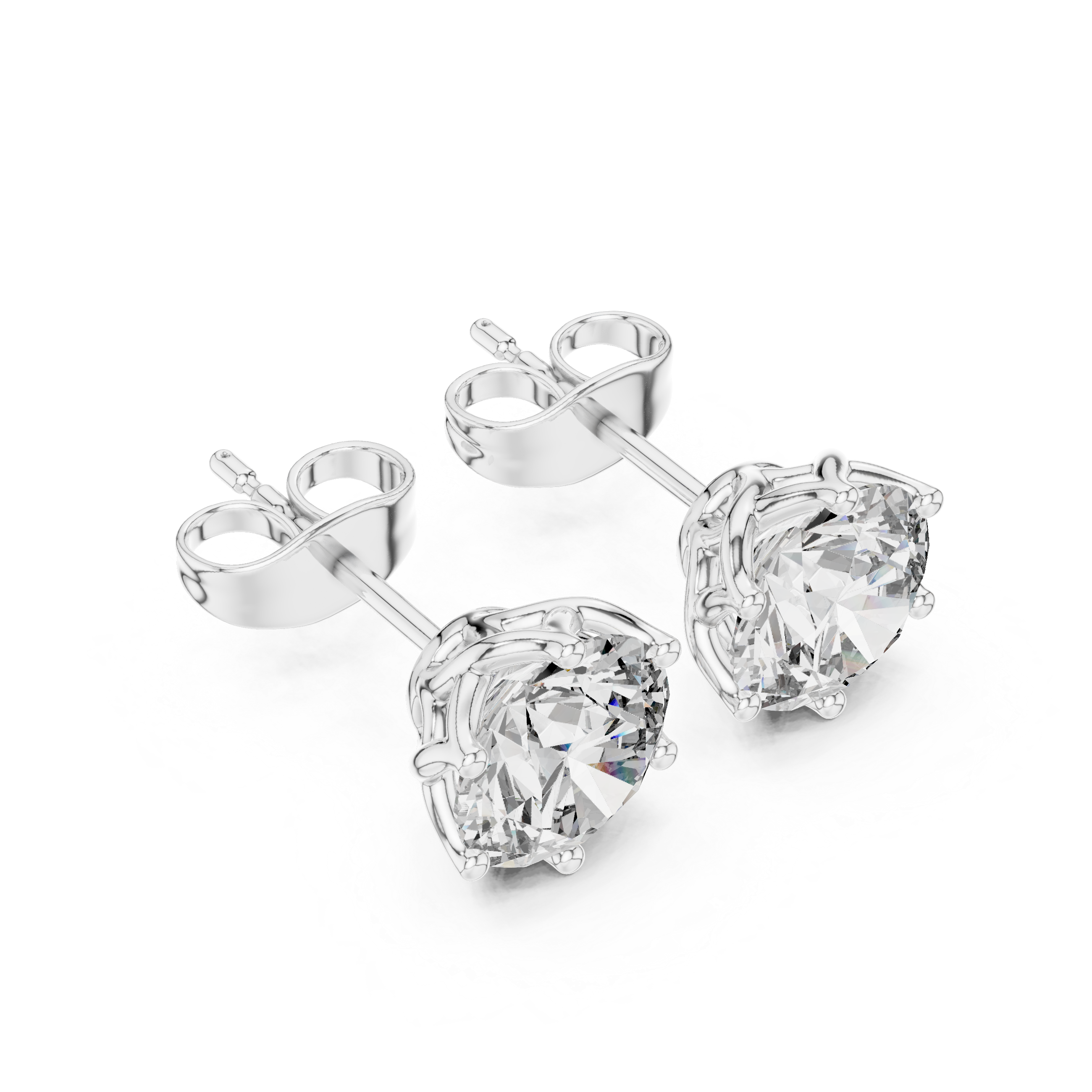 Large round solitaire six prong stud earrings with oversized brilliant round centre stone
