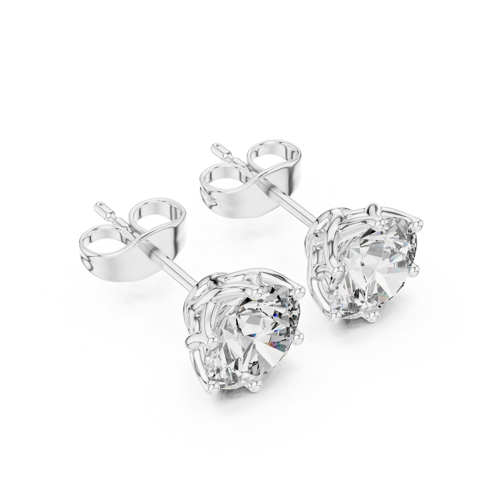 Large round solitaire six prong stud earrings with oversized brilliant round centre stone
