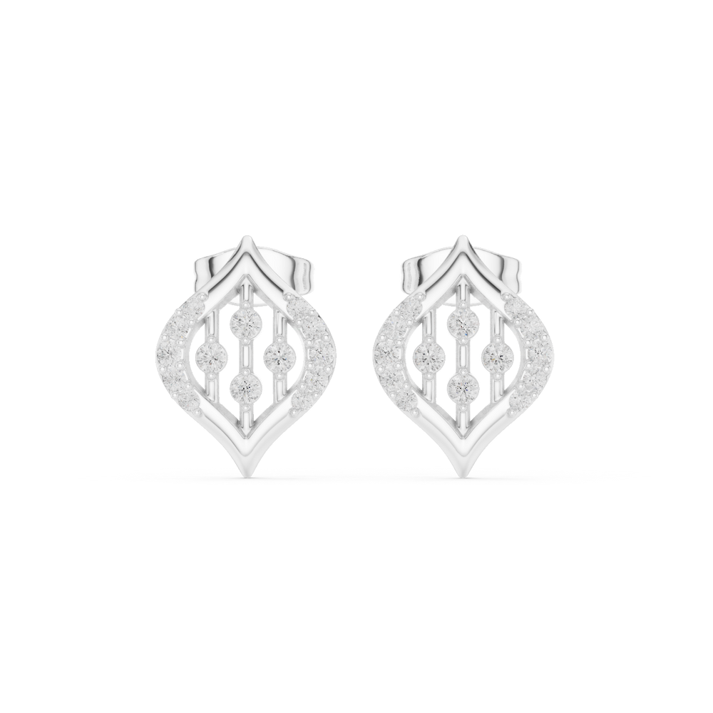 Leaf filigree pave diamond stud earrings with open lattice design and push back setting