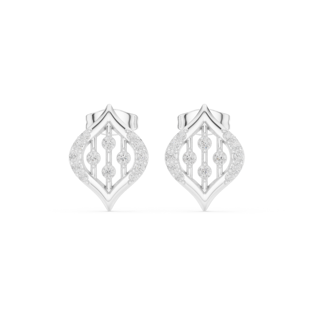 Leaf filigree pave diamond stud earrings with open lattice design and push back setting