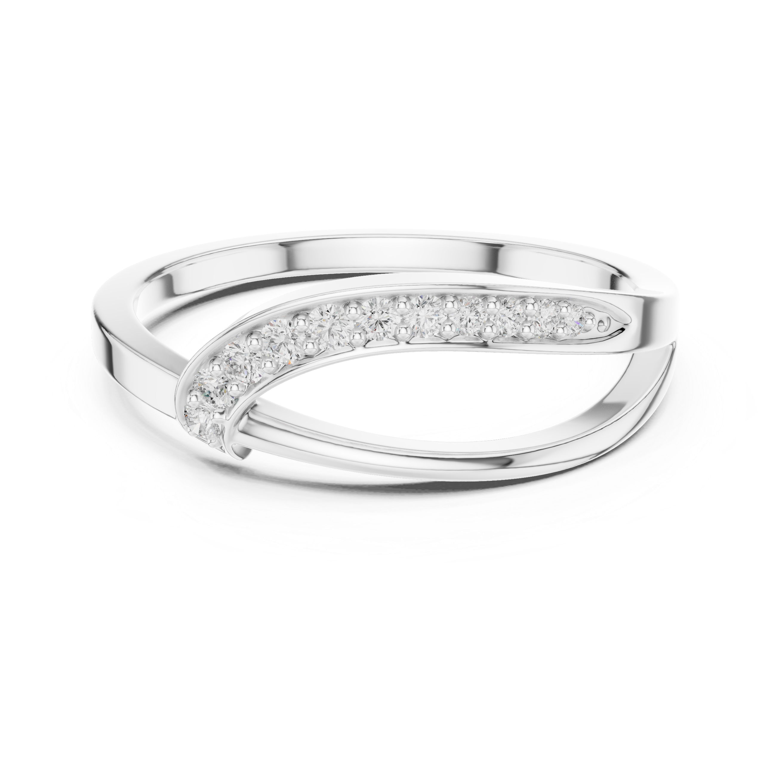Leaf shaped bypass pave diamond ring with open pointed design