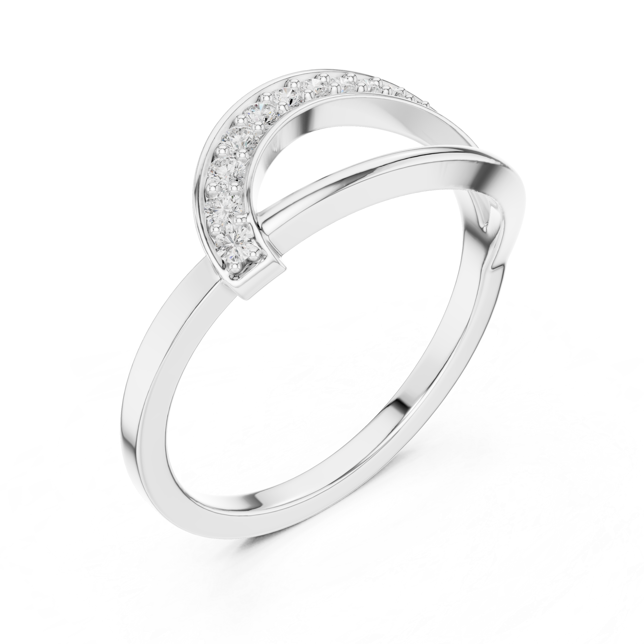 Leaf shaped bypass pave diamond ring with open pointed design