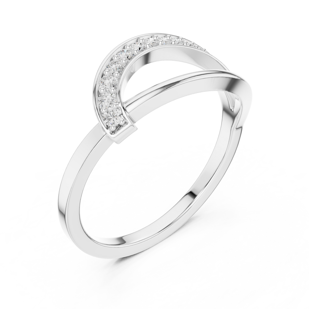 Leaf shaped bypass pave diamond ring with open pointed design