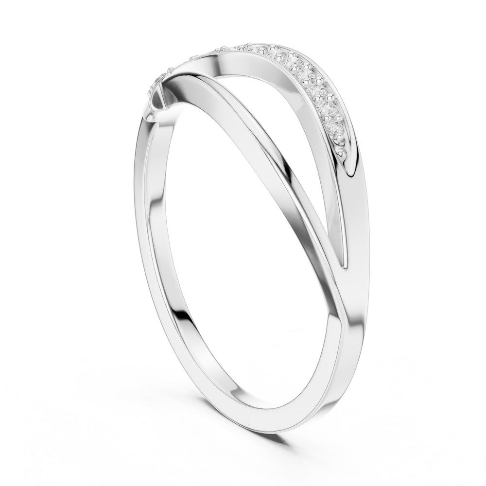 Leaf shaped bypass pave diamond ring with open pointed design