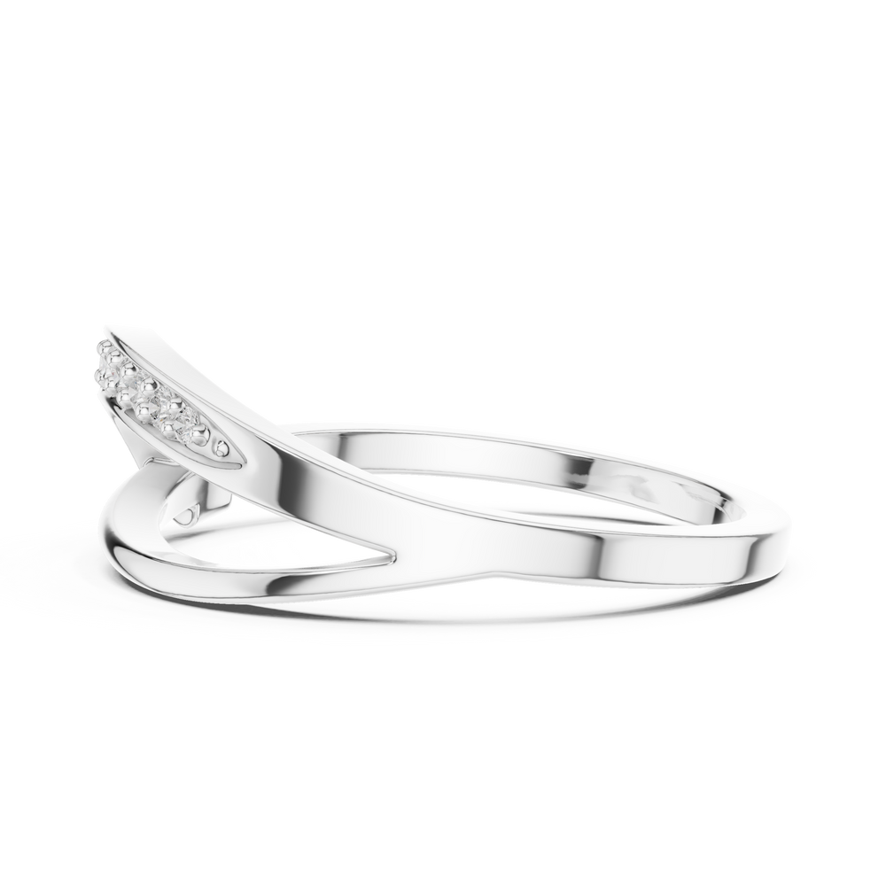 Leaf shaped bypass pave diamond ring with open pointed design