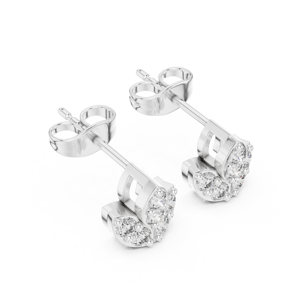 Lotus bud leaf cluster stud earrings with round stones in petal and leaf arrangement