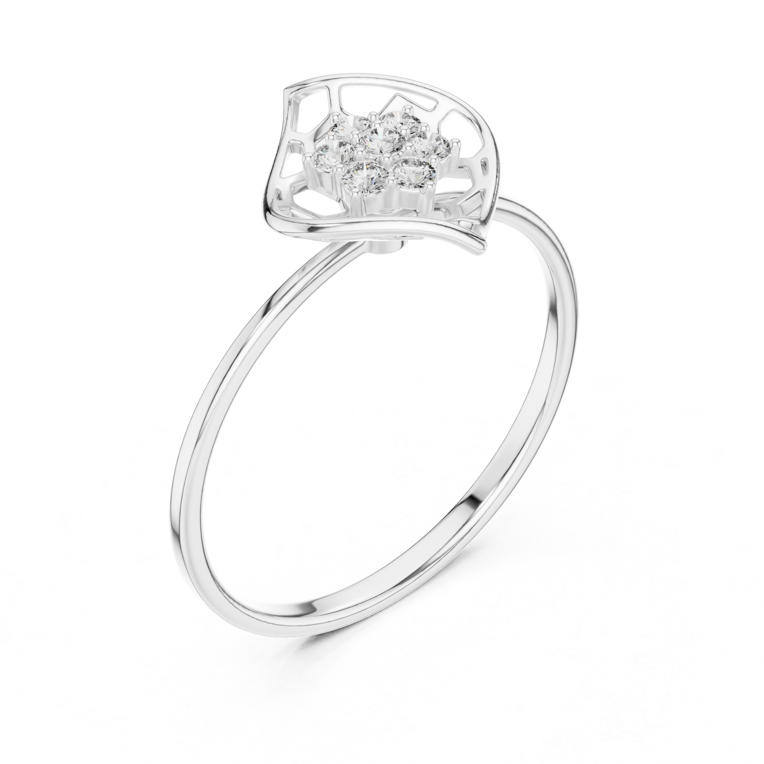 Lotus cluster delicate ring with petal frame and slim wire band
