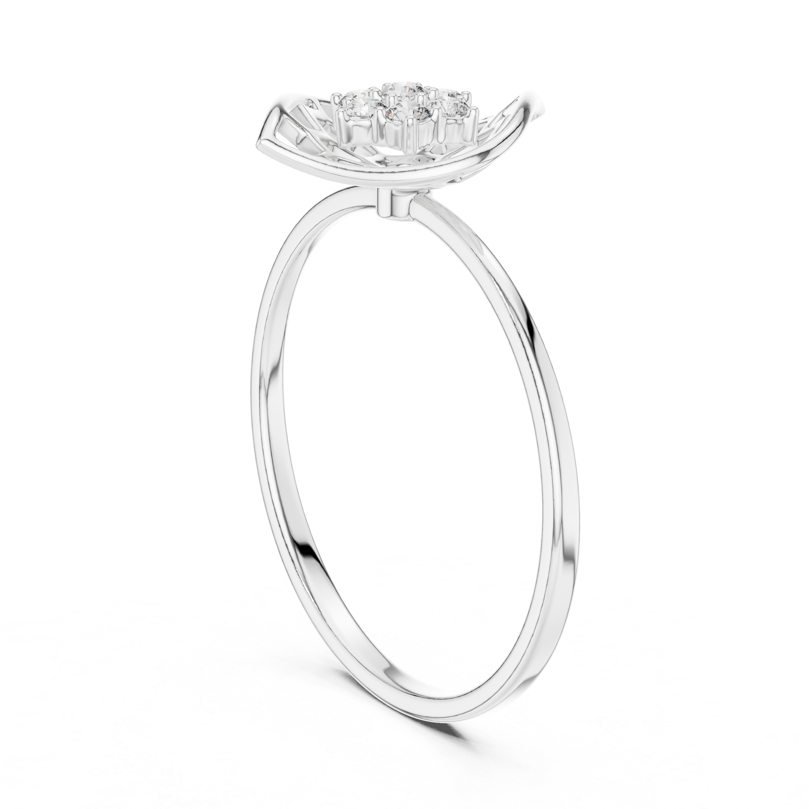 Lotus cluster delicate ring with petal frame and slim wire band