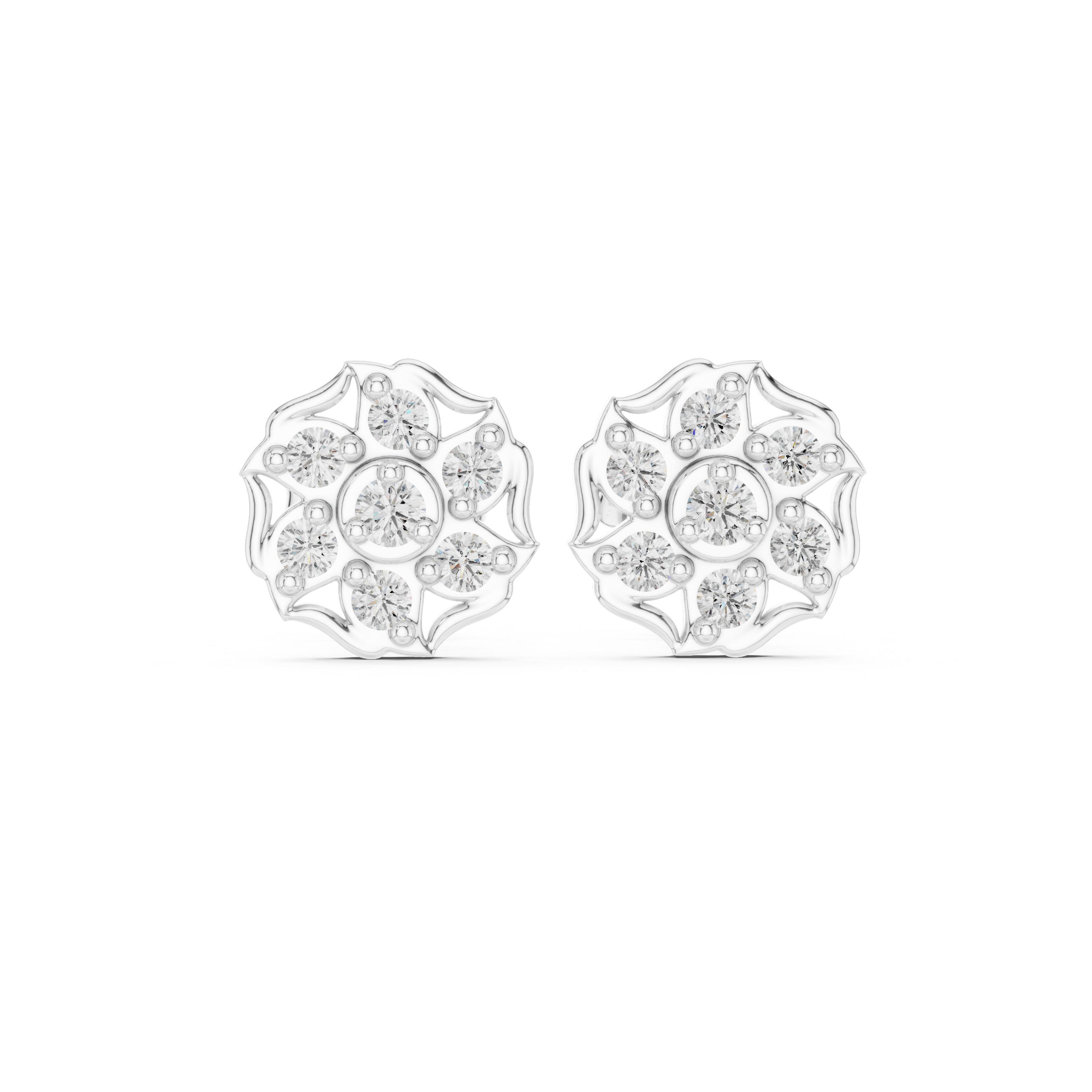 Lotus shaped cluster stud earrings with scalloped edge detailing
