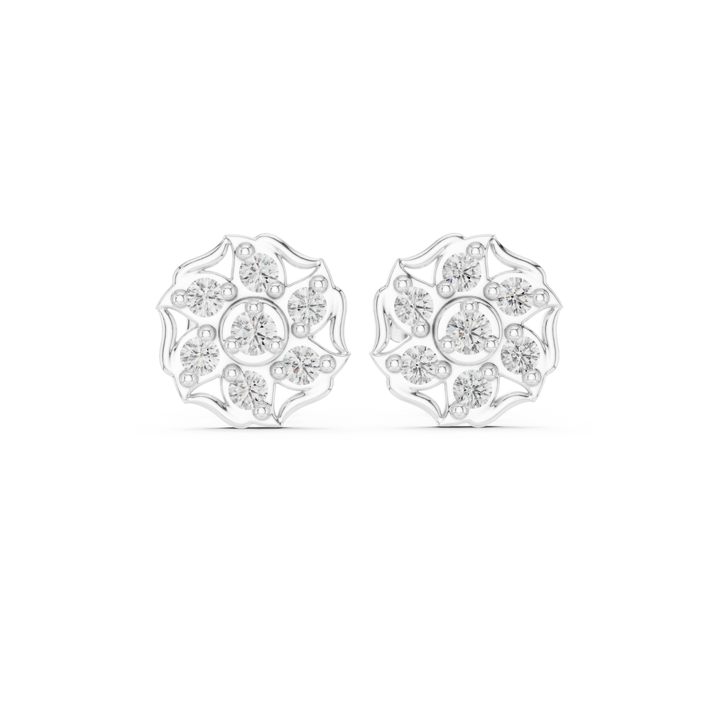 Lotus shaped cluster stud earrings with scalloped edge detailing