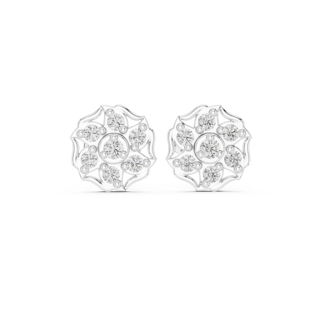 Lotus shaped cluster stud earrings with scalloped edge detailing